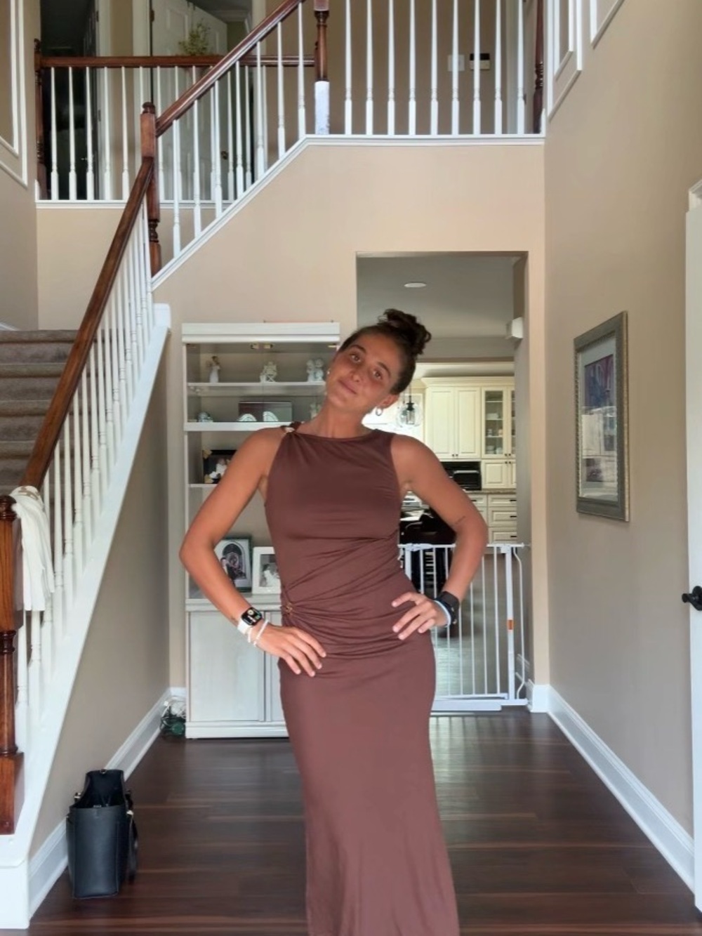 Simplee Apparel Brown Sleeveless Ruched Maxi Dress